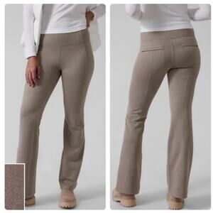 ATHLETA Delancey Herringbone Flare Pants Bluff Grey Tan Taupe Sz L {VV38}